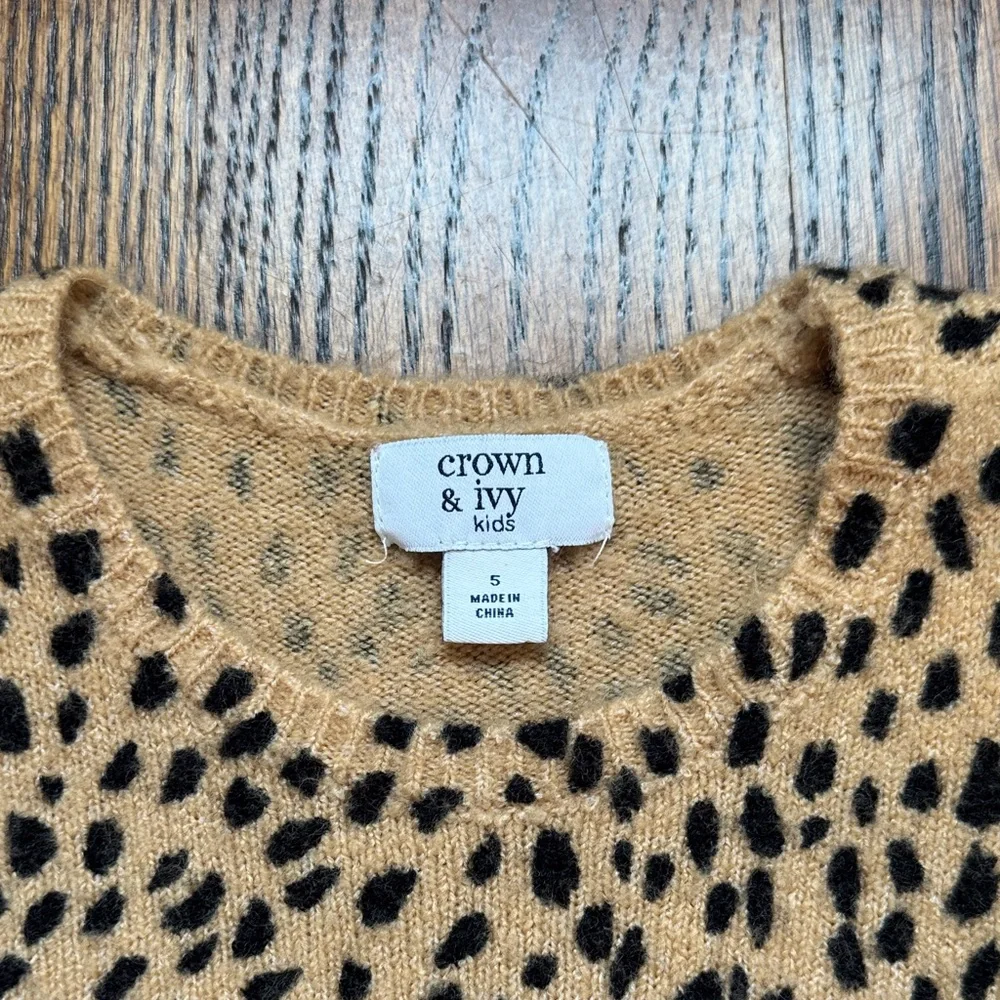 Crown & Ivy kids Tan Leopard-Print Ruffle Hem Long Sleeve Top